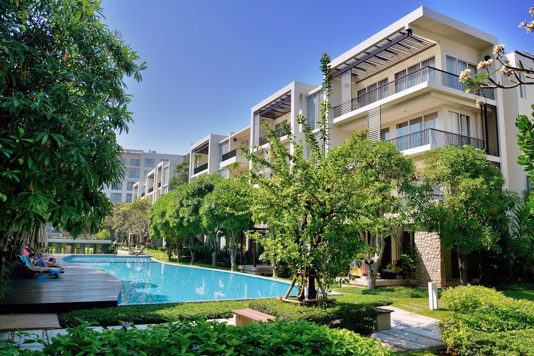 Swimming pool and sky garden at apartment tower in Ho Chi Minh City