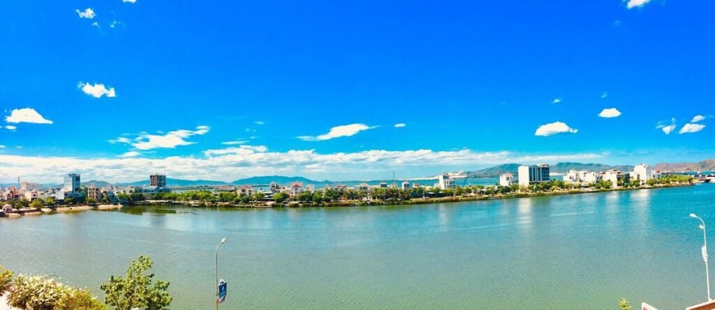 Blue sea and city skyline in Quy Nhon