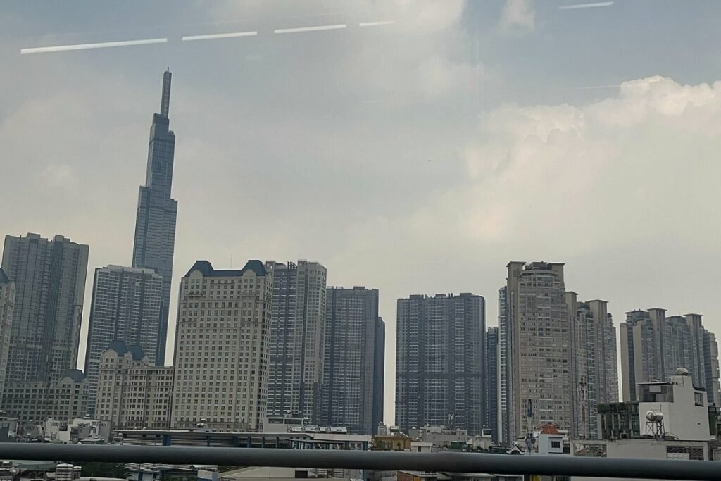 Vinhomes Central Park and Landmark 81 seen from Metro Line 1, near the Landmark 2 officetel for sale