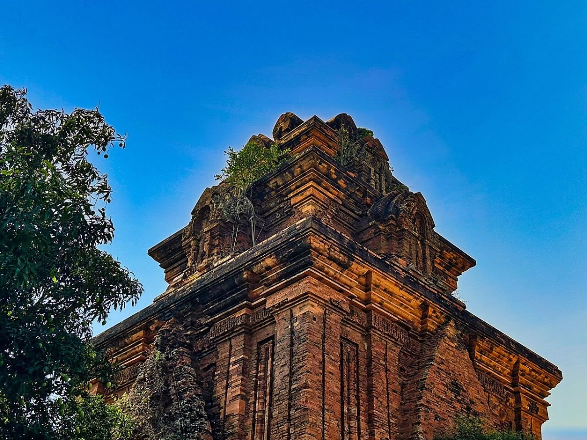 Cham tower against blue sky