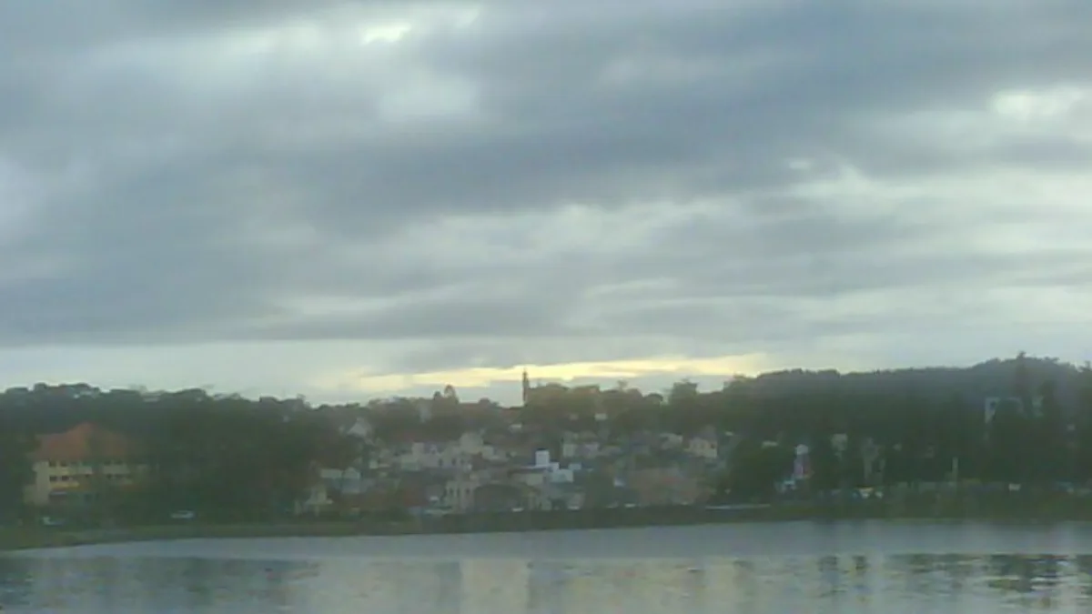 Panorama of Da Lat city and its pine hills