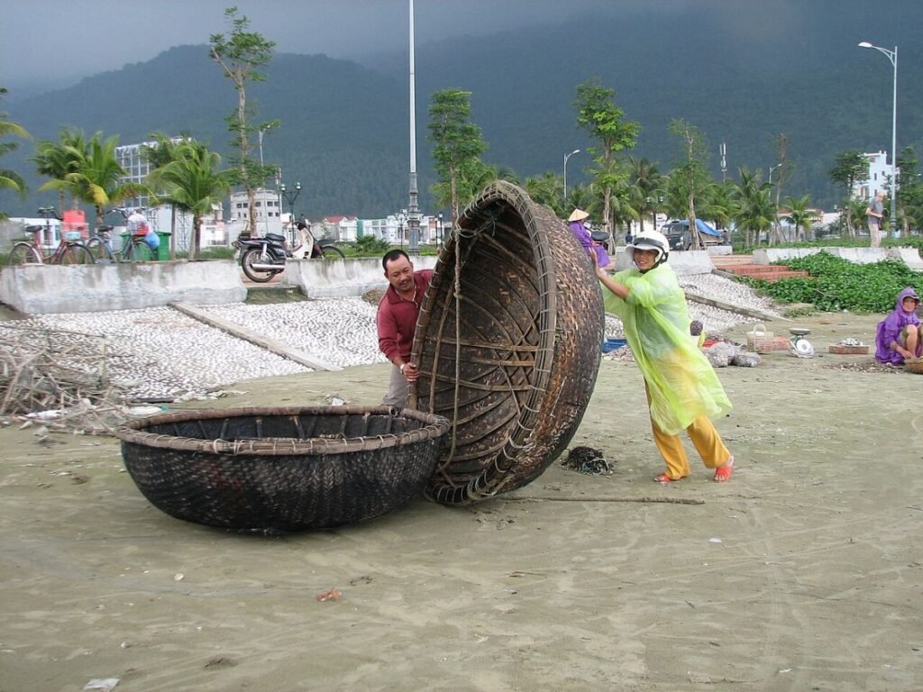 Coracle boat on a Da Nang beach