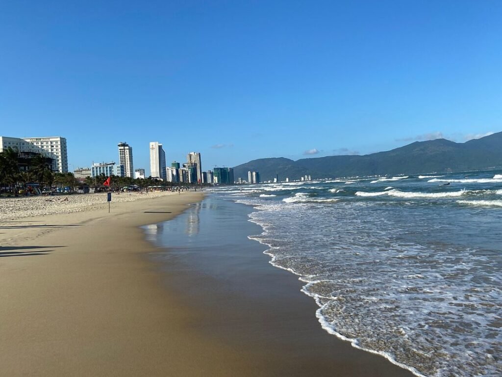 My Khe Beach with hotels and waves