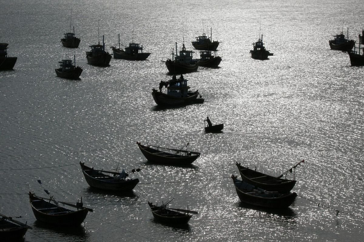 Fishing boats on the water at Mui Ne