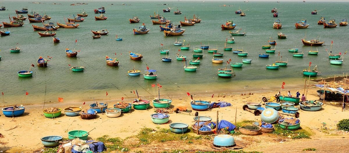 Basket boats in a Mui Ne bay