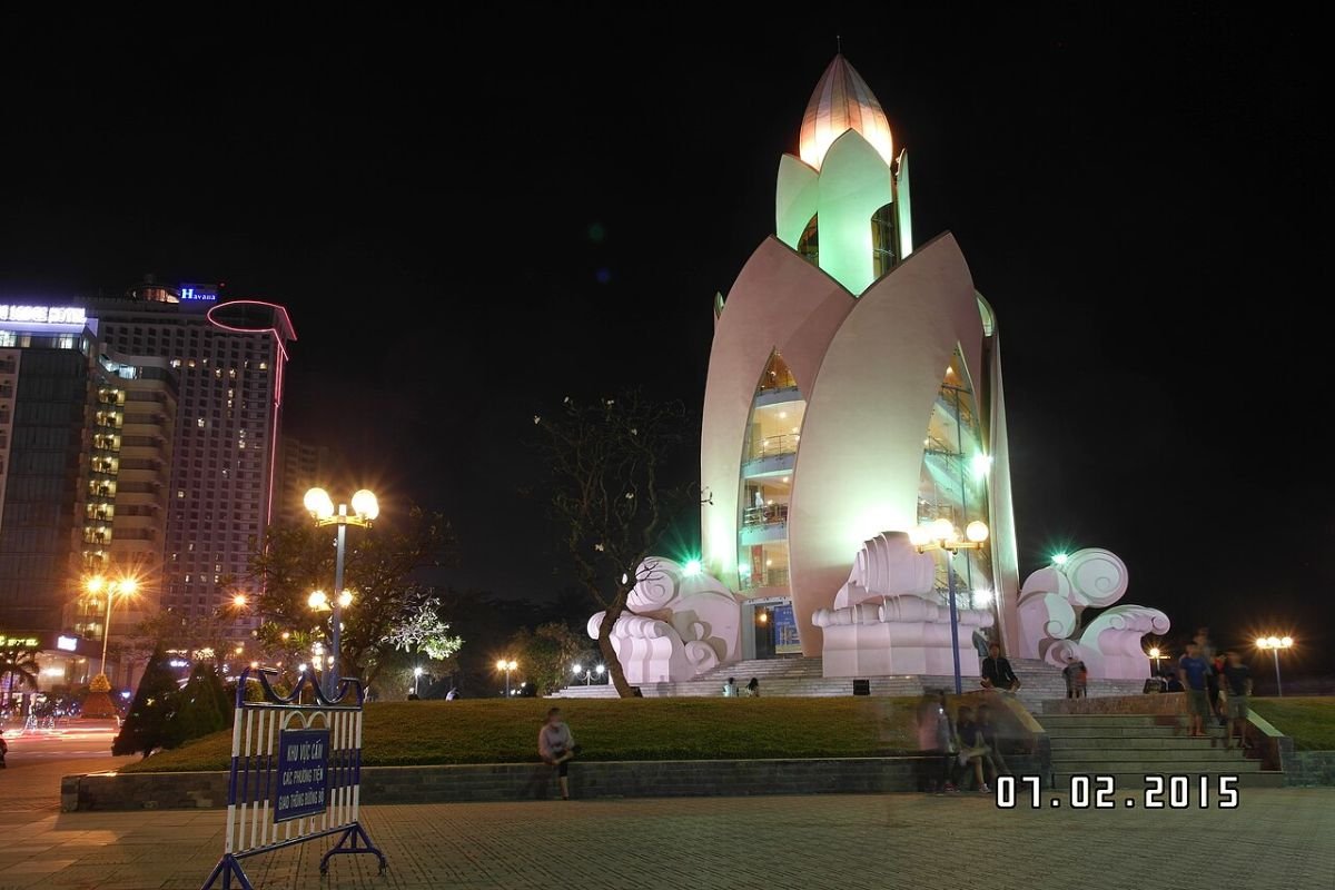 Tower lit at night in Nha Trang