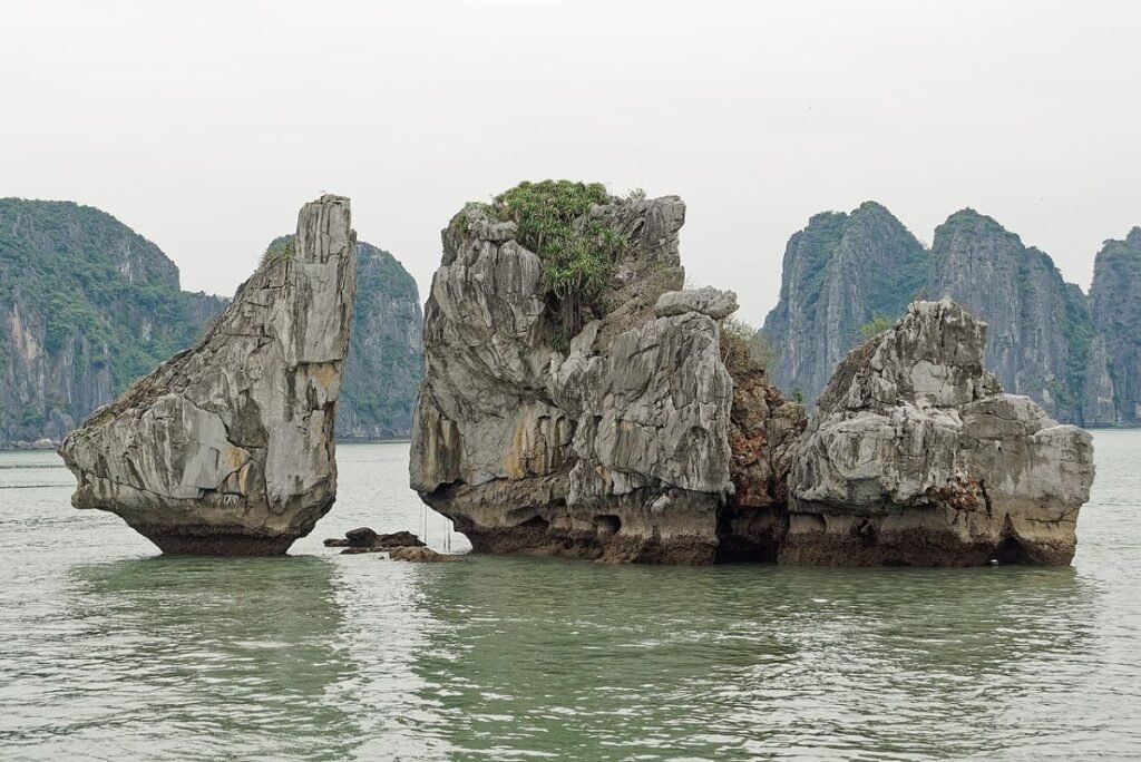 Twin rock islets in Ha Long Bay