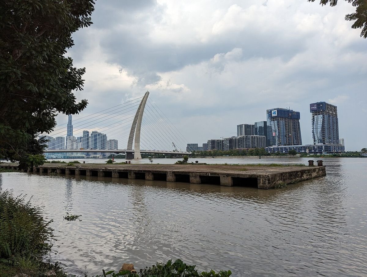 Saigon River and Ba Son Bridge, part of the view from this Saigon Pearl duplex for sale