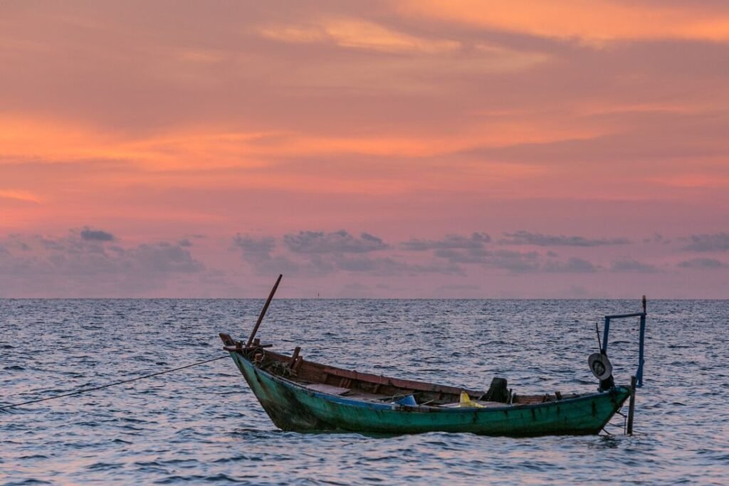Boat at sunset off Phu Quoc