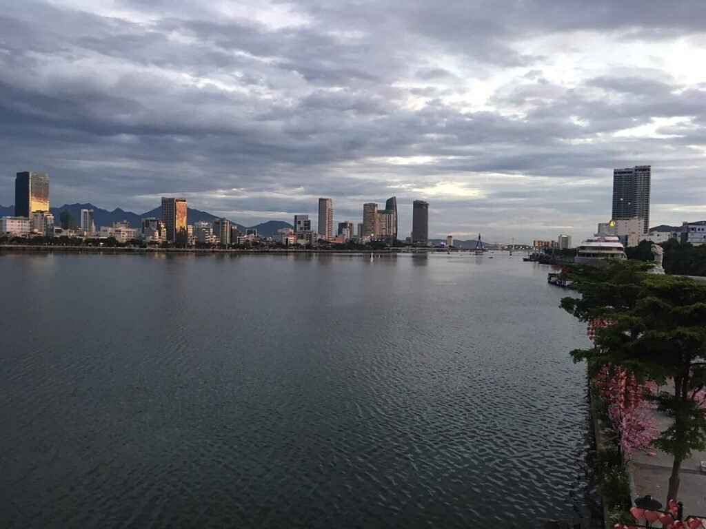 Han River and Da Nang city under a cloudy sky