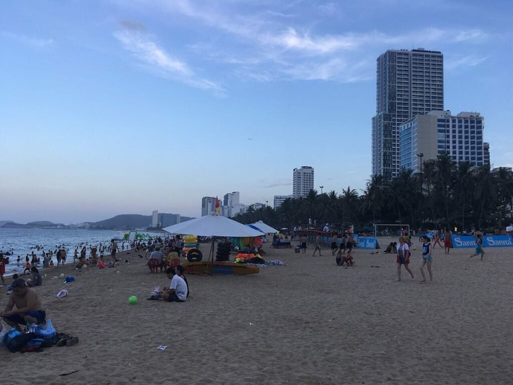 Beachgoers and hotels in Nha Trang