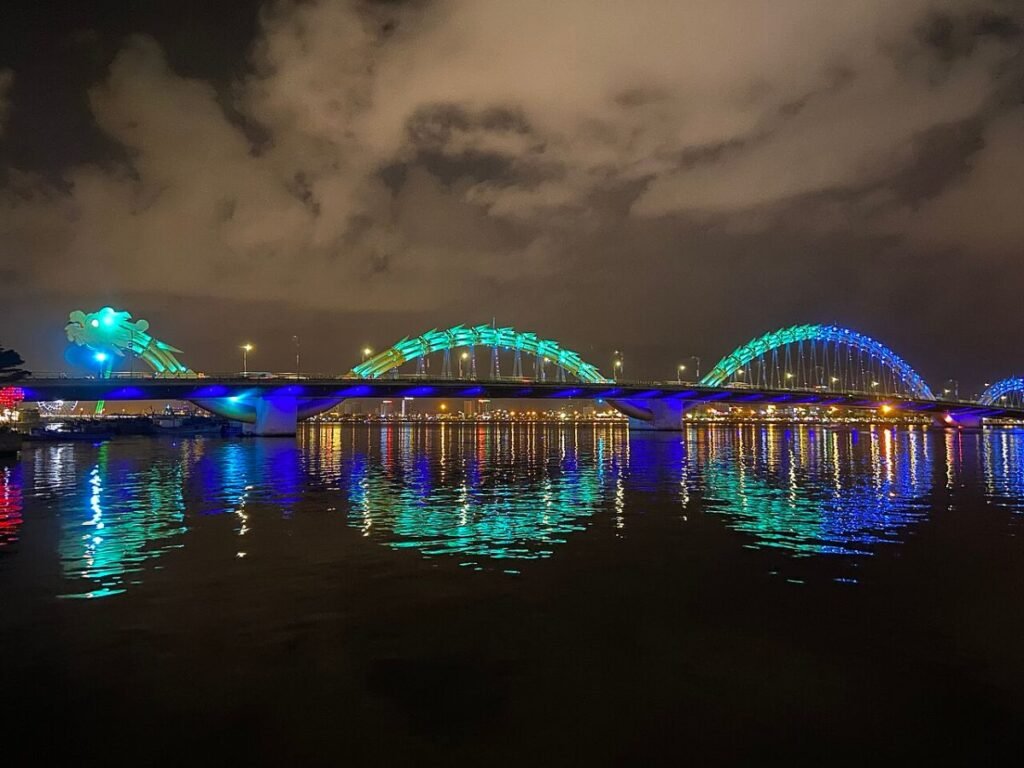 Colourful bridge lights over the Han River