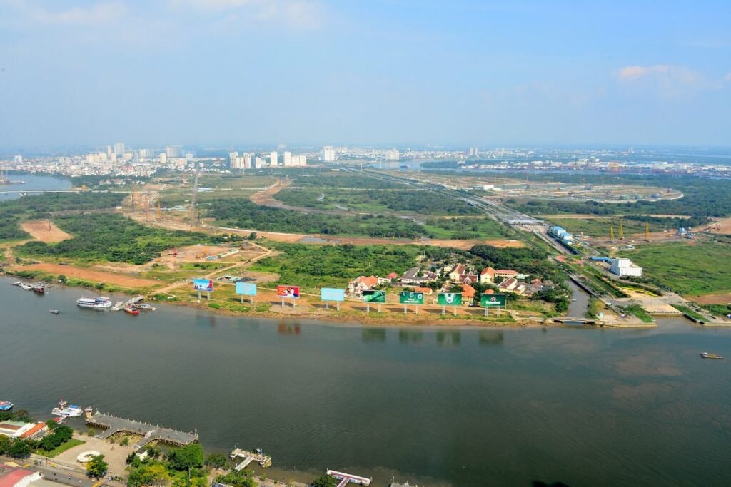 District 1 skyline across the river from The River Thu Thiem