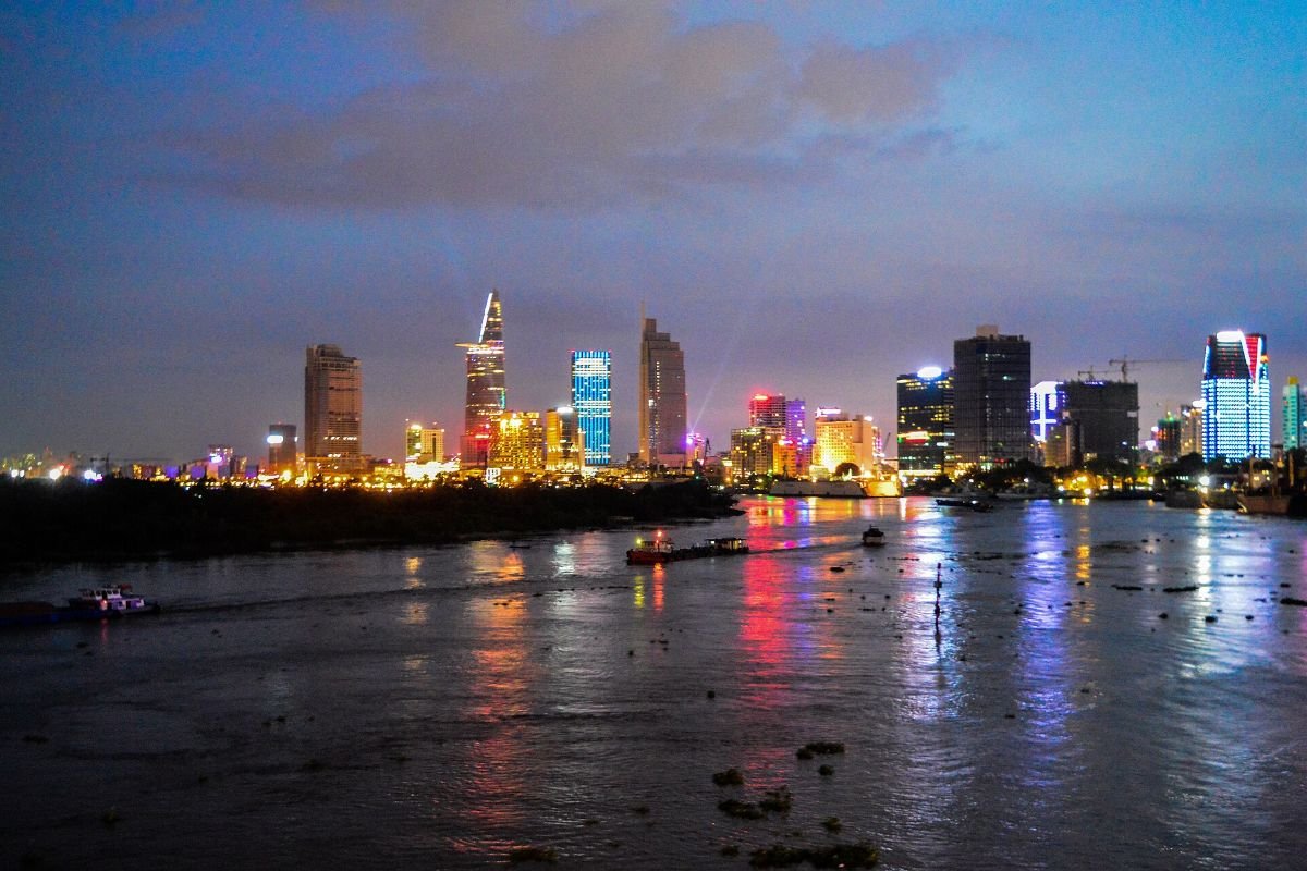 Saigon River and District 1 at night, the view from The River Thu Thiem