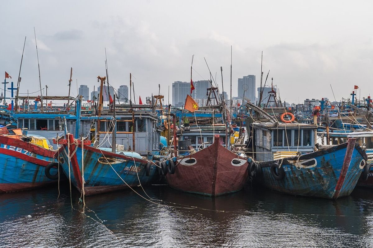 Colourful fishing boats in Da Nang